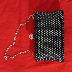 Jeweled Evening Handbag Purse Clutch Chain Strap 4" X 6" Black Lined